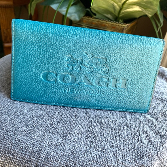 Coach Handbags - Coach Anna teal pebbled leather wallet organizer for cards cash checkbook EUC